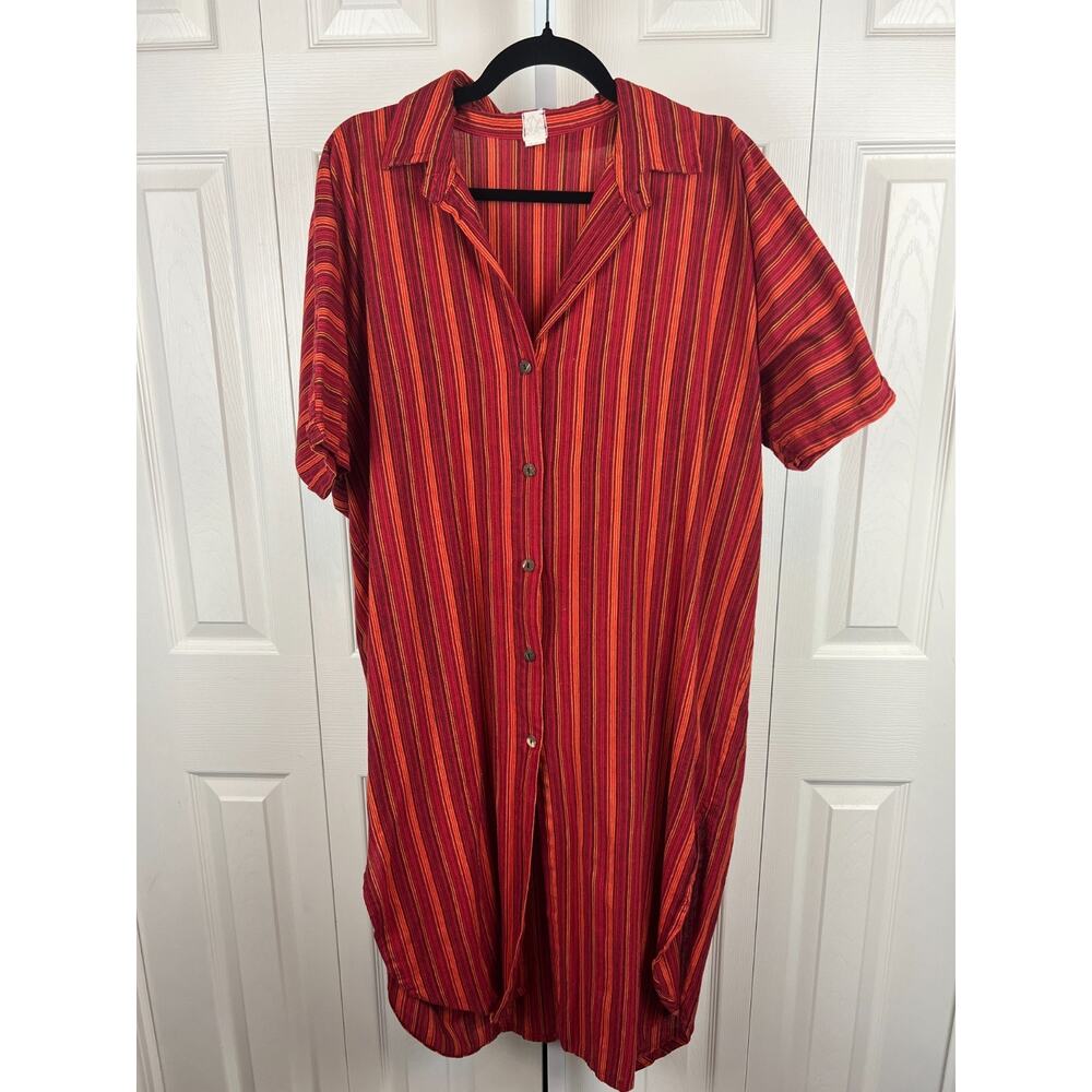 Boho Cotton Tunic Dress Nepal Striped Festival Lagenlook OS - Picture 8 of 9